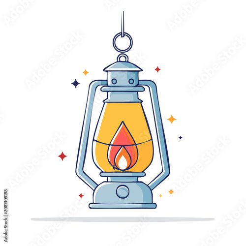 Vintage Kerosene Lantern with Flame Illustration
