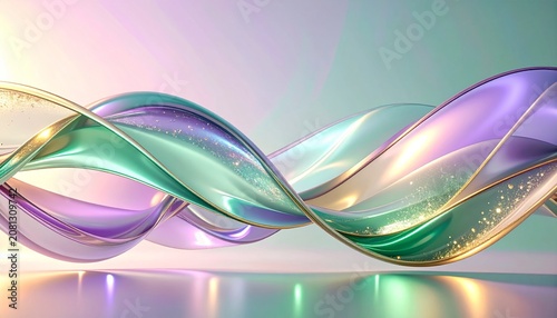 Luxury Abstract Iridescent Liquid Glass Gradient Background with Aurora Inspired Flowing Ribbons and Copy Space