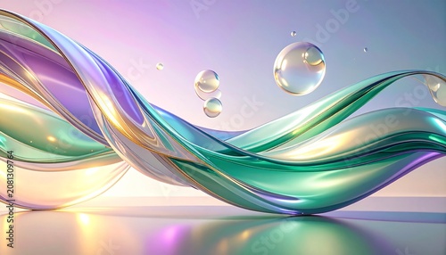 Luxury Abstract Iridescent Liquid Glass Gradient Background with Aurora Inspired Flowing Ribbons and Copy Space