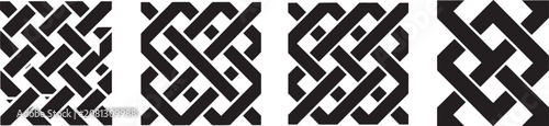 Konstfotografi Interwoven or braided pattern texture set, abstract graphic design elements, woven textile motifs, seamless geometric patterns, and decorative vector ornament collection