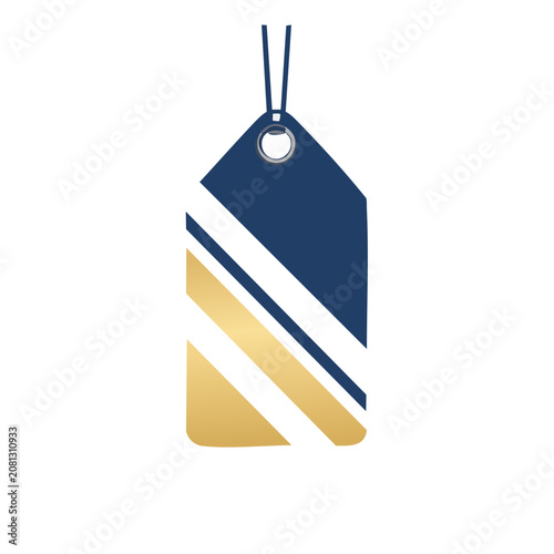 Navy blue and gold striped price tag vector