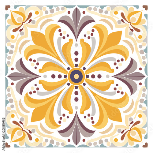 Symmetrical Floral Pattern with Butterflies and Dots
