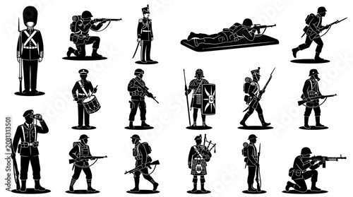 Black and White Silhouette Soldier Icons Collection: Military History, Uniforms, Warfare