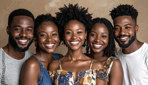 Group of Smiling African Descent People Posing Together.