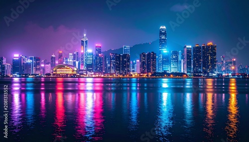 Hong Kongs Dazzling Skyline - A Symphony of Lights on the Water.