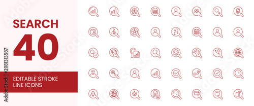 Photos search icons magnifying glass analytics dataset ui symbols line set