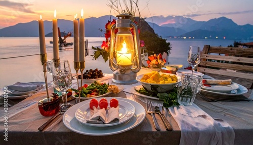Romantic Dinner by the Lake at Sunset - A Culinary Delight.