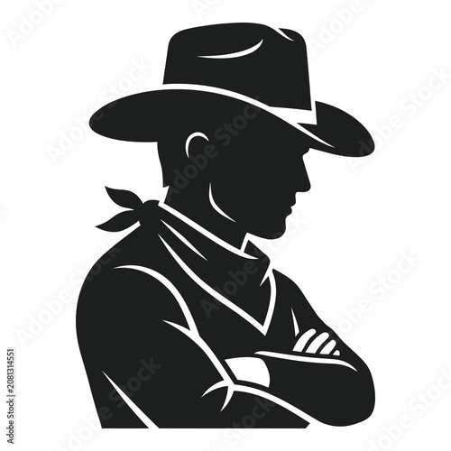 Man wearing a cowboy hat with arms crossed side view icon