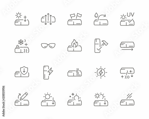 Bild auf Leinwand Material properties and fabric protection line icon set