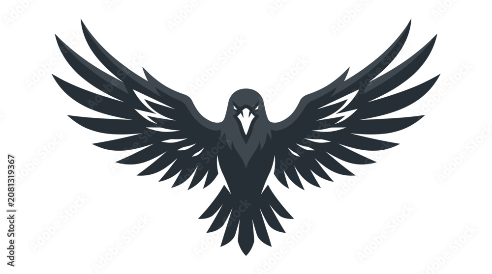 Fototapeta premium A stylized graphic illustration of a black bird with wings spread wide