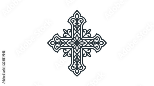 A decorative ornate cross symbol isolated on a clean white background