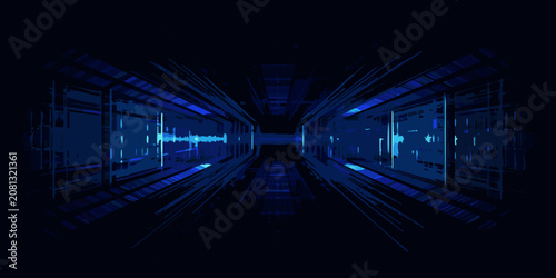 Obraz na płótnie digital tunnel perspective view vector illustration blue light futuristic design