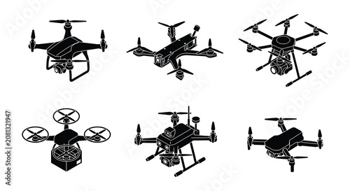 Tableau sur toile Drone Silhouettes Black Vector Illustration On White Background