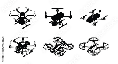 Tableau sur toile Drone Silhouettes Black Vector Illustration On White Background