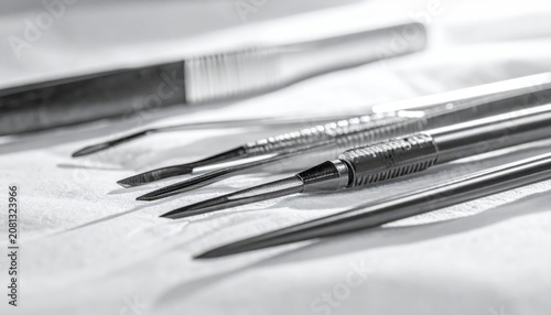 Precisely Detailed Gleaming Surgical Instruments Lying Ready