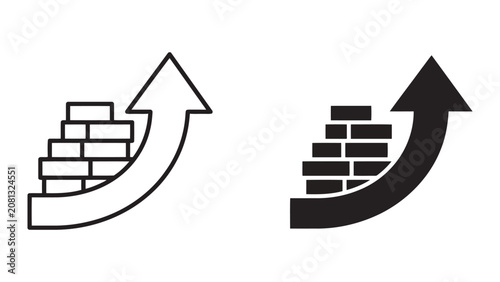 Rising business growth and financial profit icon set with business, increase