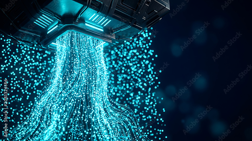 Obraz premium Futuristic data stream flowing from a high tech metal processor