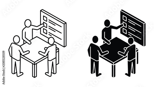 Business team strategic planning presentation icons with presentation, business