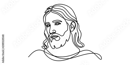 Tableau sur toile Continuous single line drawing of jesus christ face portrait with long hair and