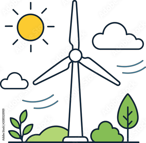 Wind And Solar Energy Concept vector illustration