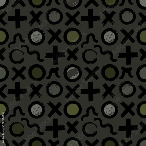 Abstract seamless pattern with hand drawn circles and crosses