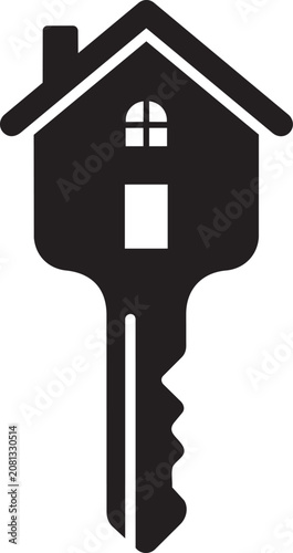 Black house-shaped key icon for real estate logo design