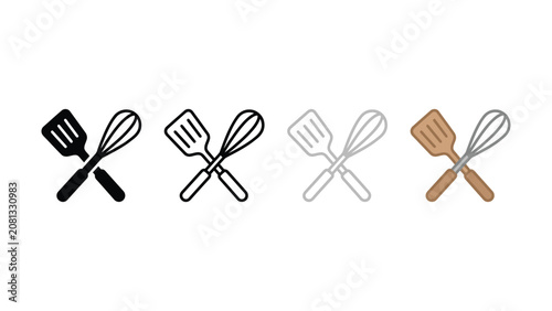 Photos Kitchen utensils icons set of crossed spatula and whisk in different colors on w