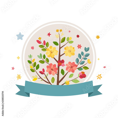 Floral Tree with Ribbon and Stars