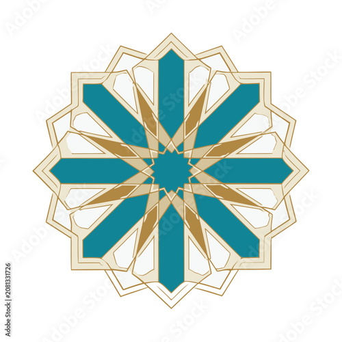 Geometric Mandala with Star Pattern in Teal and Gold