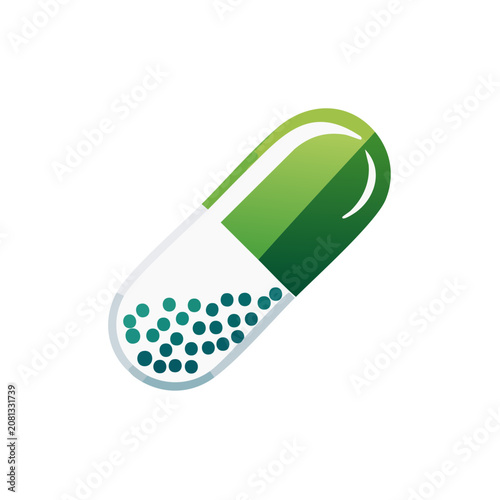 Green and white medical capsule icon