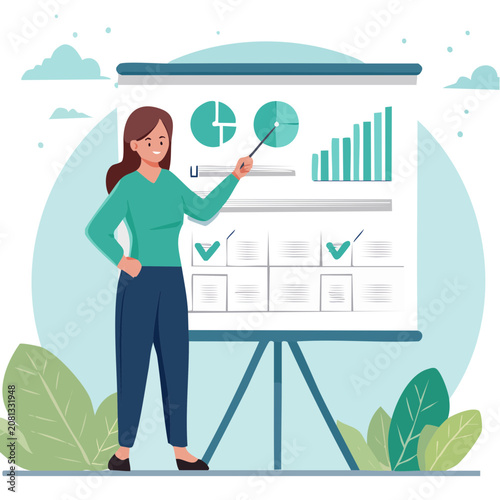 Woman presenting data on a whiteboard