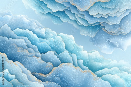 Abstract Blue Clouds With Golden Glitter Edges And Soft Lighting For Elegant Background Wallpaper