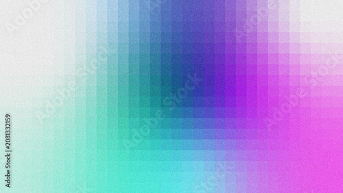 Obraz na plátně Textured grainy noise abstract background with vertical translucent grid layers, smooth horizontal color gradient shifting from pale mint teal, cool blue, deep violet to vivid magenta purple