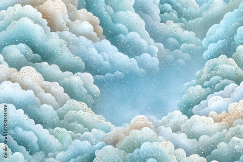Abstract Clouds With Shimmering Gold Dust Particles In A Dreamy Blue Sky Digital Illustration