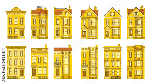 Photos Collection of Vintage Yellow Victorian Houses in a Row