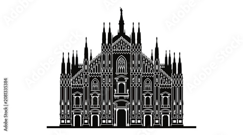 Bild auf Leinwand Milan Cathedral Silhouette Vector - Gothic Architecture Landmark