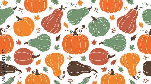 Fotografie Seamless autumn pumpkin and gourd pattern vector for seasonal backgrounds and fa