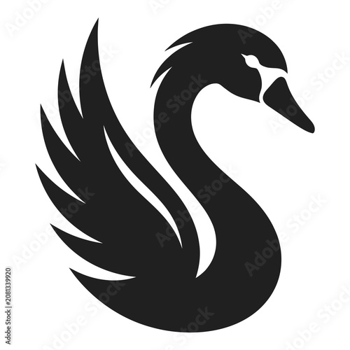 Black swan silhouette bird icon simple design element isolated on white background icon