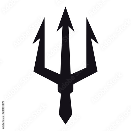 Black trident symbol icon on white background for design and mythology use icon