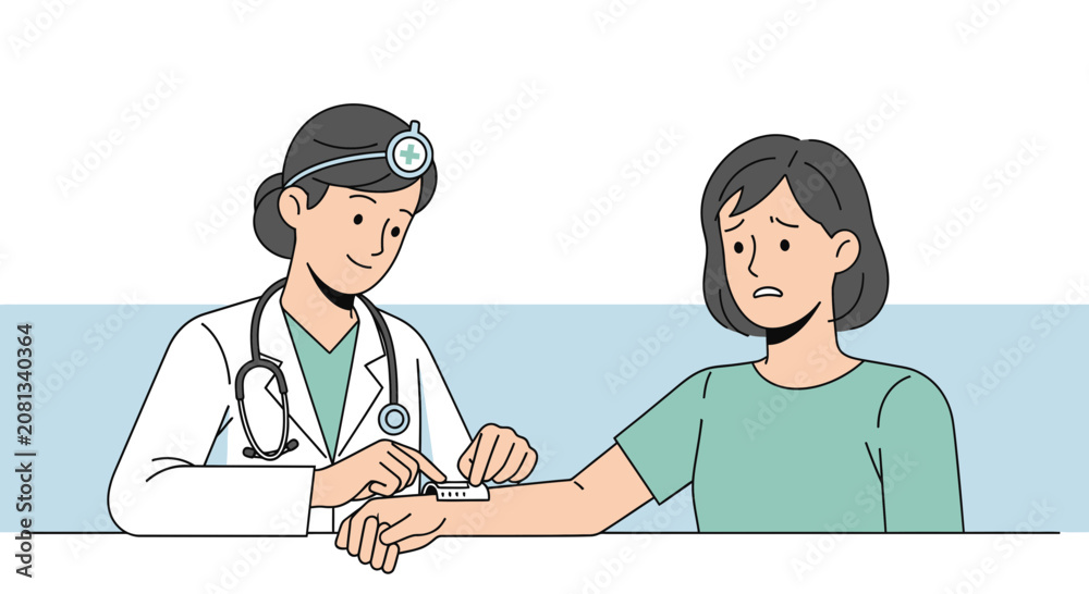 Fototapeta premium Doctor Administering Injection to Patient, Medical Consultation Illustration