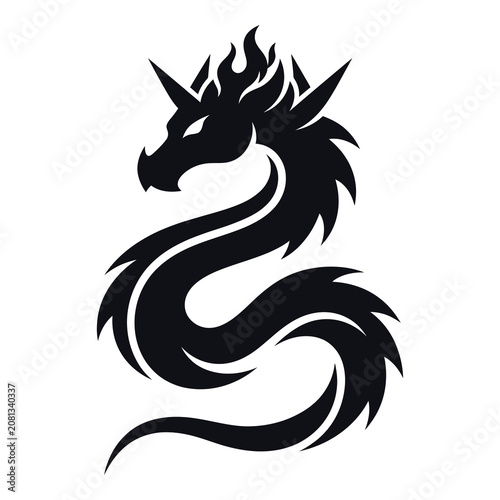 Blackdragonheadwithflamesandlongneckanimalillustration icon