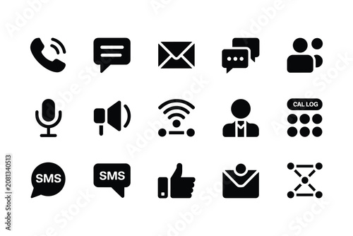 Φωτογραφία Set of communication and social media icons, including phone, message, email, us