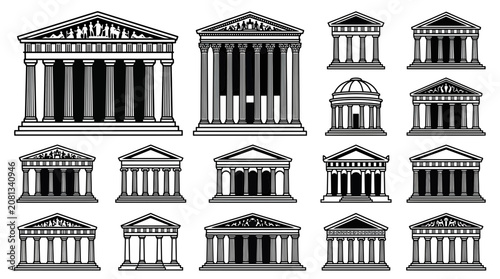 Schilderij op canvas Ancient Greek Architecture Collection: Temples, Columns, Pediments