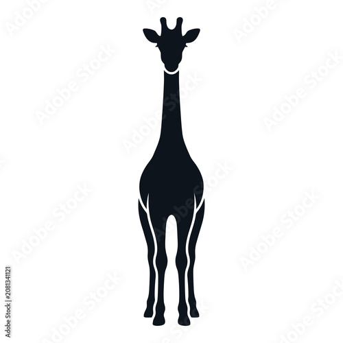 Giraffe standing alone in simple dark silhouette style illustration icon