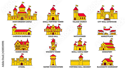 Foto Medieval Castle Buildings Collection: Fortifications, Towers, Manor, Marketplace