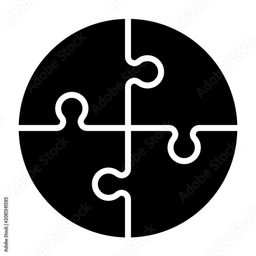 puzzle circle glyph icon. round shape divided into puzzle piece. teamwork strategy and complete solution. business and concept