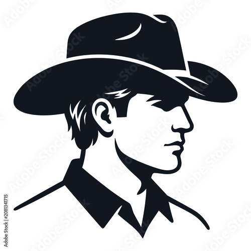 Silhouette of a man wearing a cowboy hat profile view icon