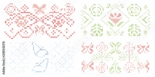 Photos cross stitch embroidery patterns pixelated vintage design on white background or