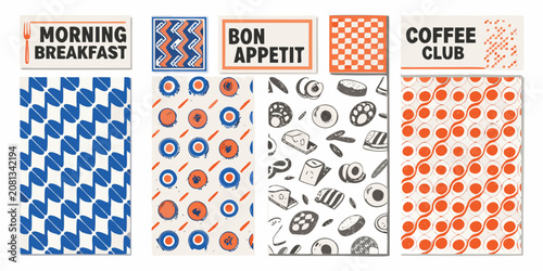 Foto retro diner menu cards with bold typography and geometric patterns breakfast cof