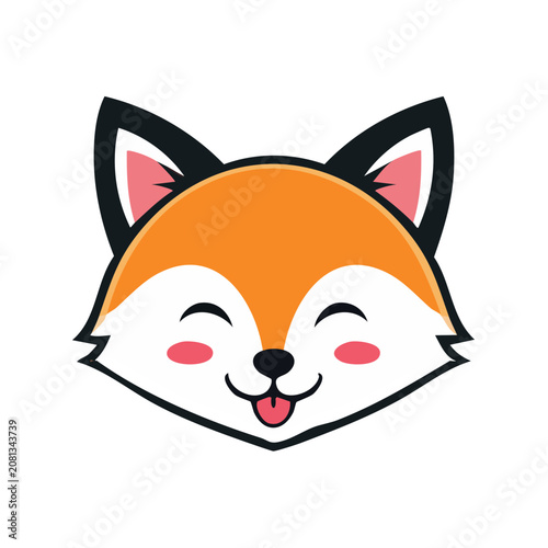Cute smiling fox character head isolated on white background